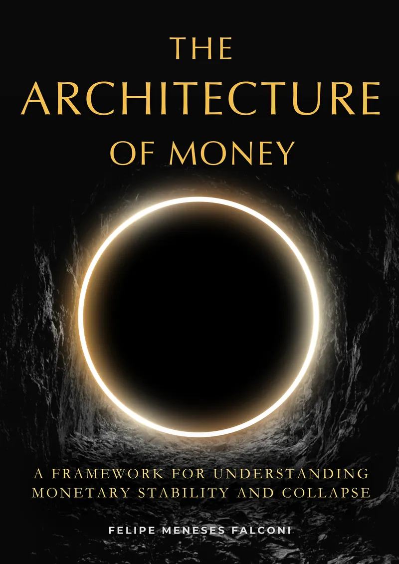 The Architecture of Money — book cover. Black background with gold title, glowing eclipse motif, and author name.